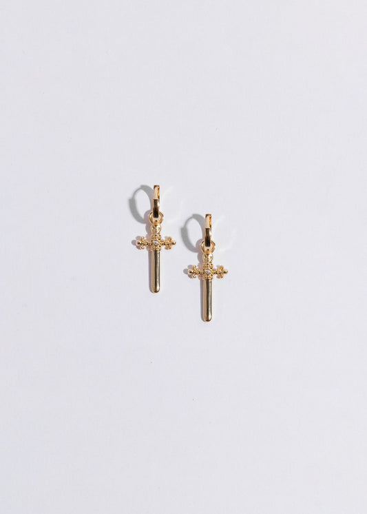 dangling daggered cross earrings